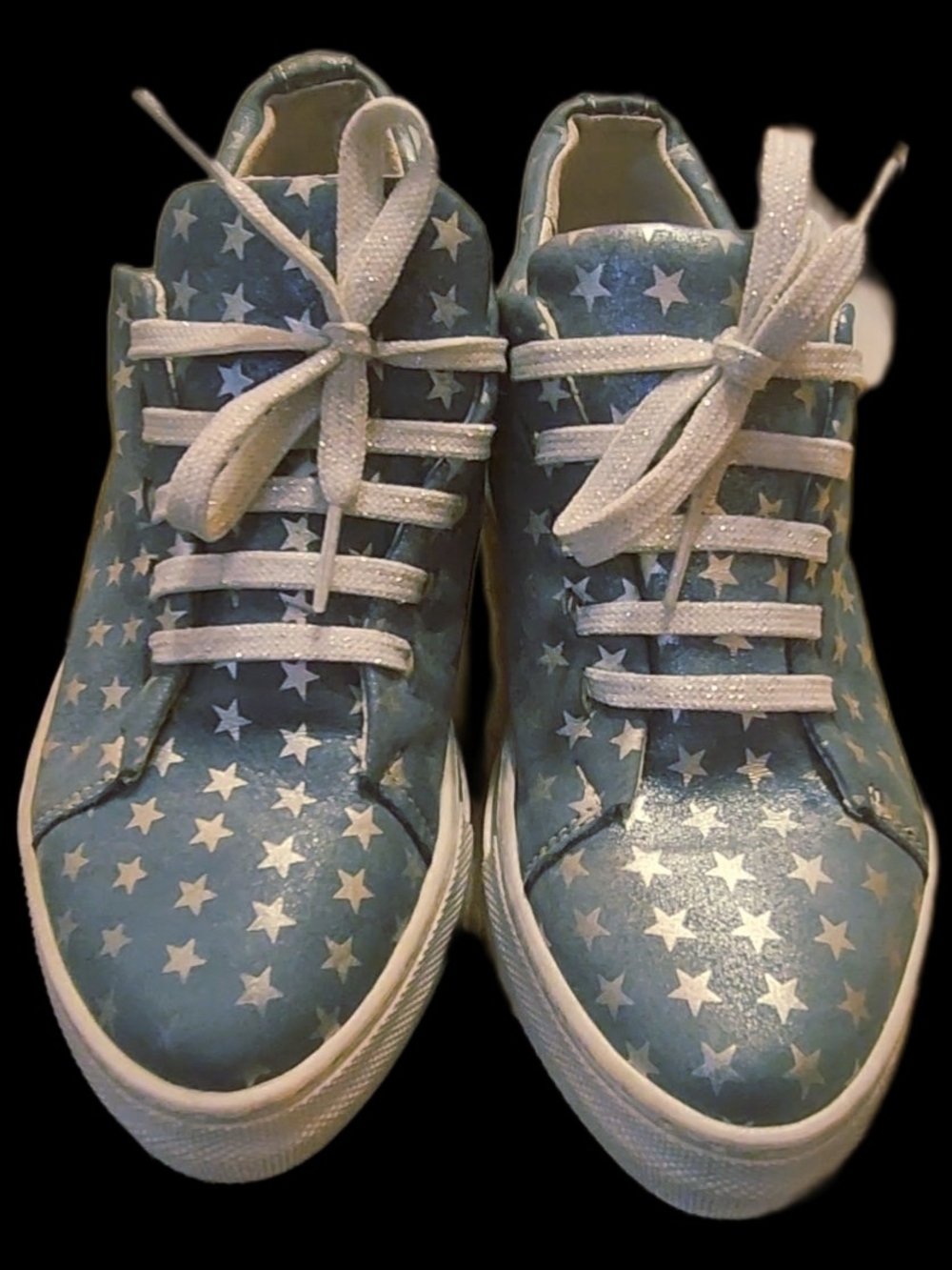 Womens PIRAHNA ITALIA -Metallic Silver Stars- Blue Suede-Platform-size 37